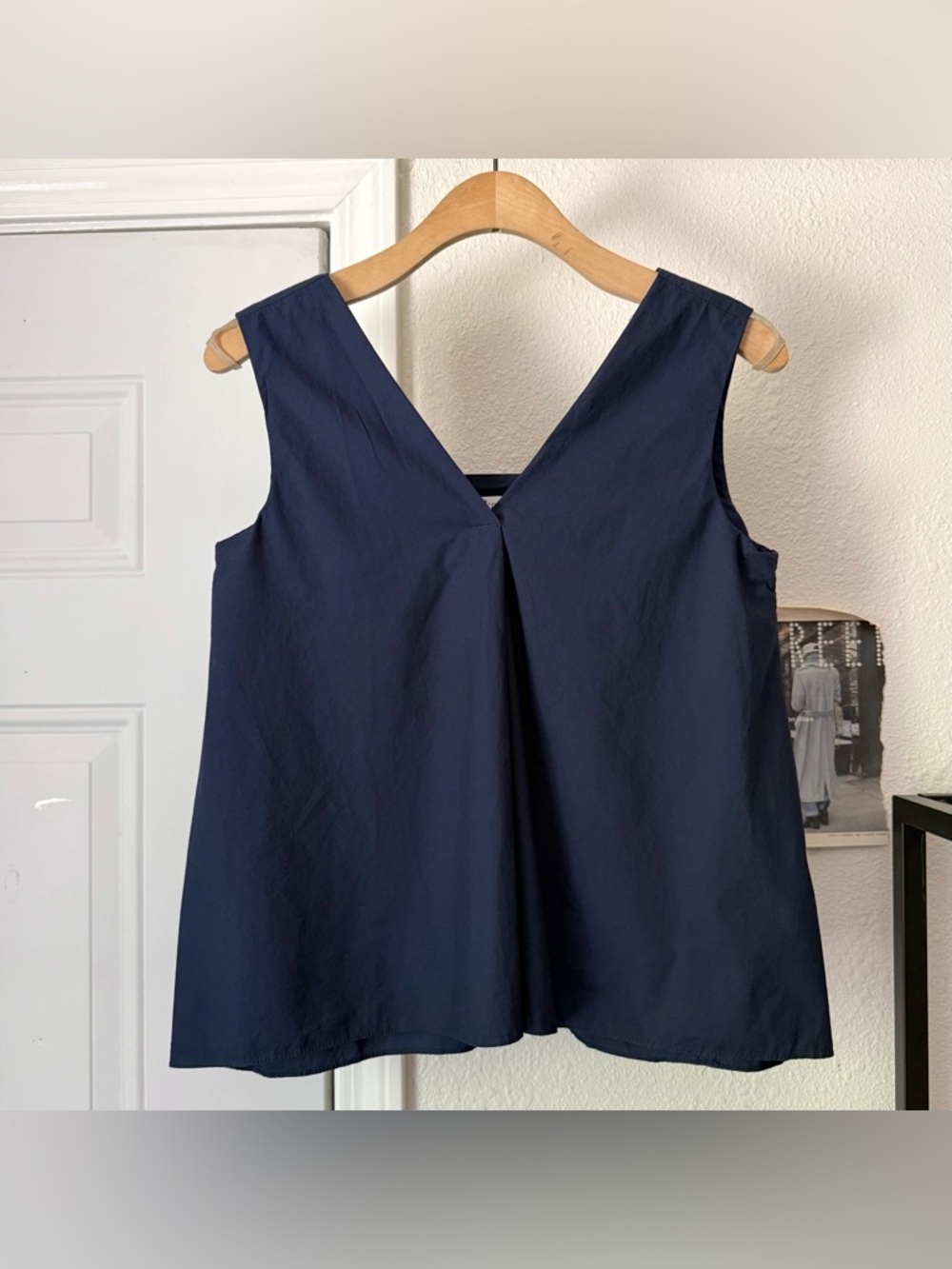 ASKA COUTURE navy blue wool blend‎ v-neck back cropped tank top